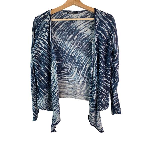 Nic + Zoe Women's Petite PS Blue Abstract Striped Linen Blend Cardigan Sweater - Picture 1 of 6